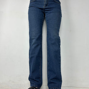 Blue denim mid waist straight legs pants (S)