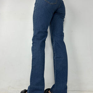 Blue denim mid waist straight legs pants (S)