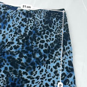 Panther print blue mesh lined low rise midi skirt (S)