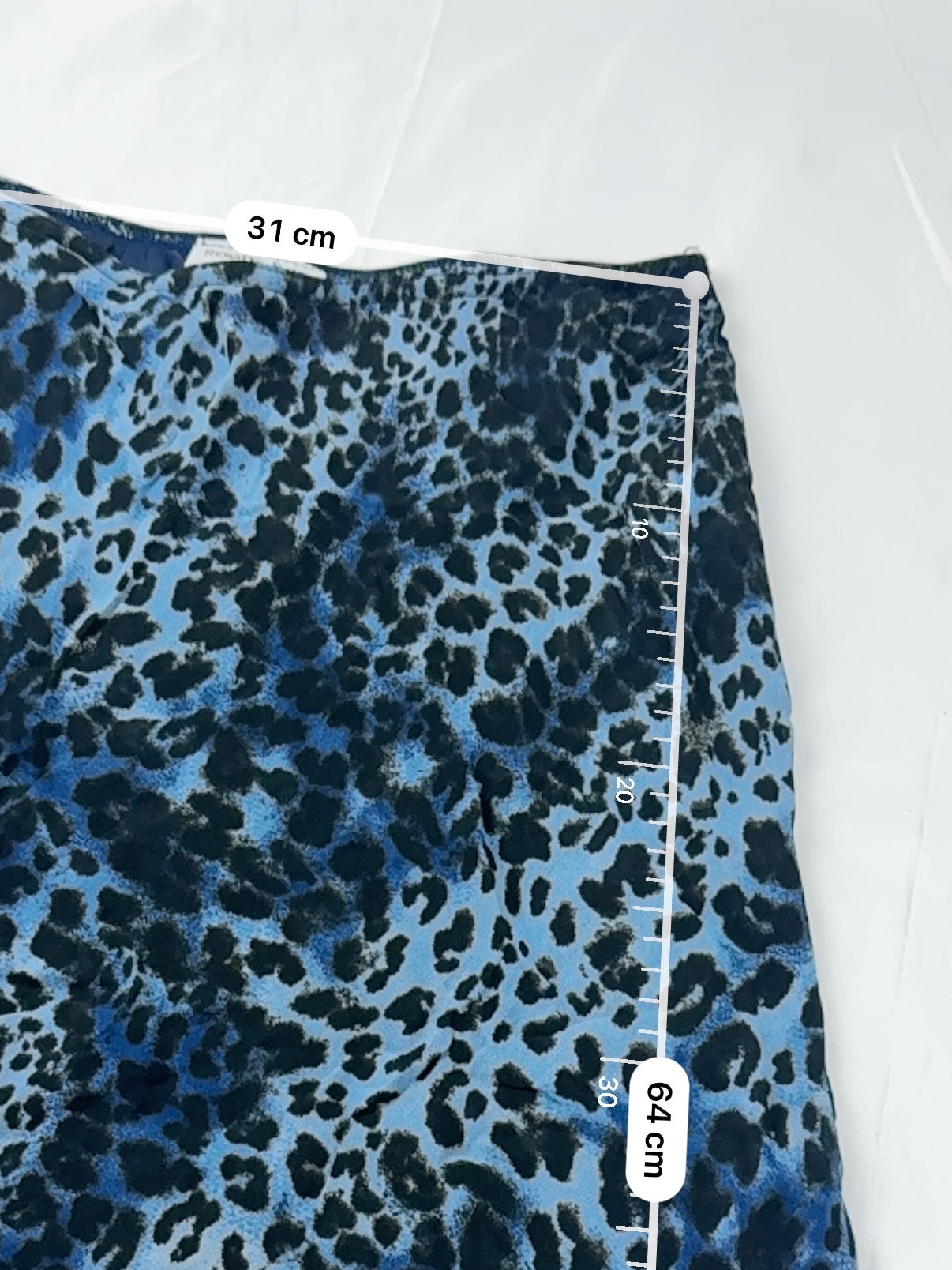 Panther print blue mesh lined low rise midi skirt (S)