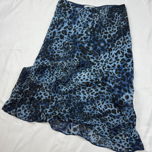 Panther print blue mesh lined low rise midi skirt (S)