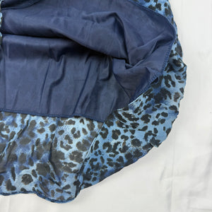 Panther print blue mesh lined low rise midi skirt (S)