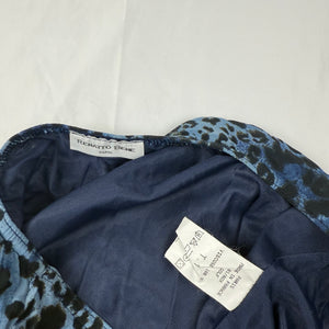 Panther print blue mesh lined low rise midi skirt (S)