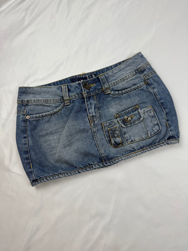 Blue denim  low rise cargo mini skirt (XS)