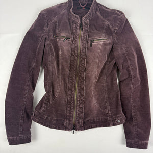 Purple velvet denim zip up biker jacket (S/M)