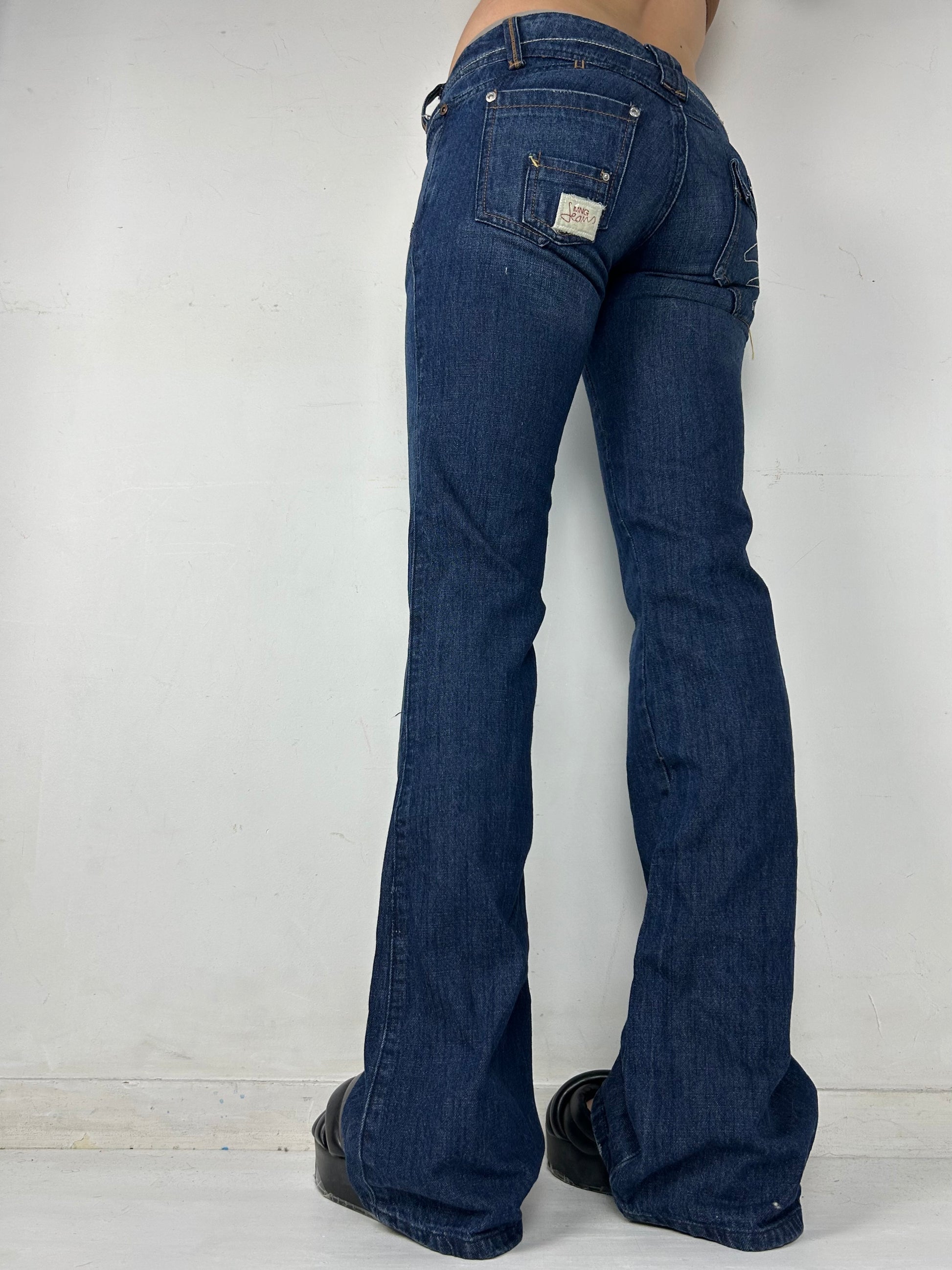 Navy denim low waist flare pants (XS)