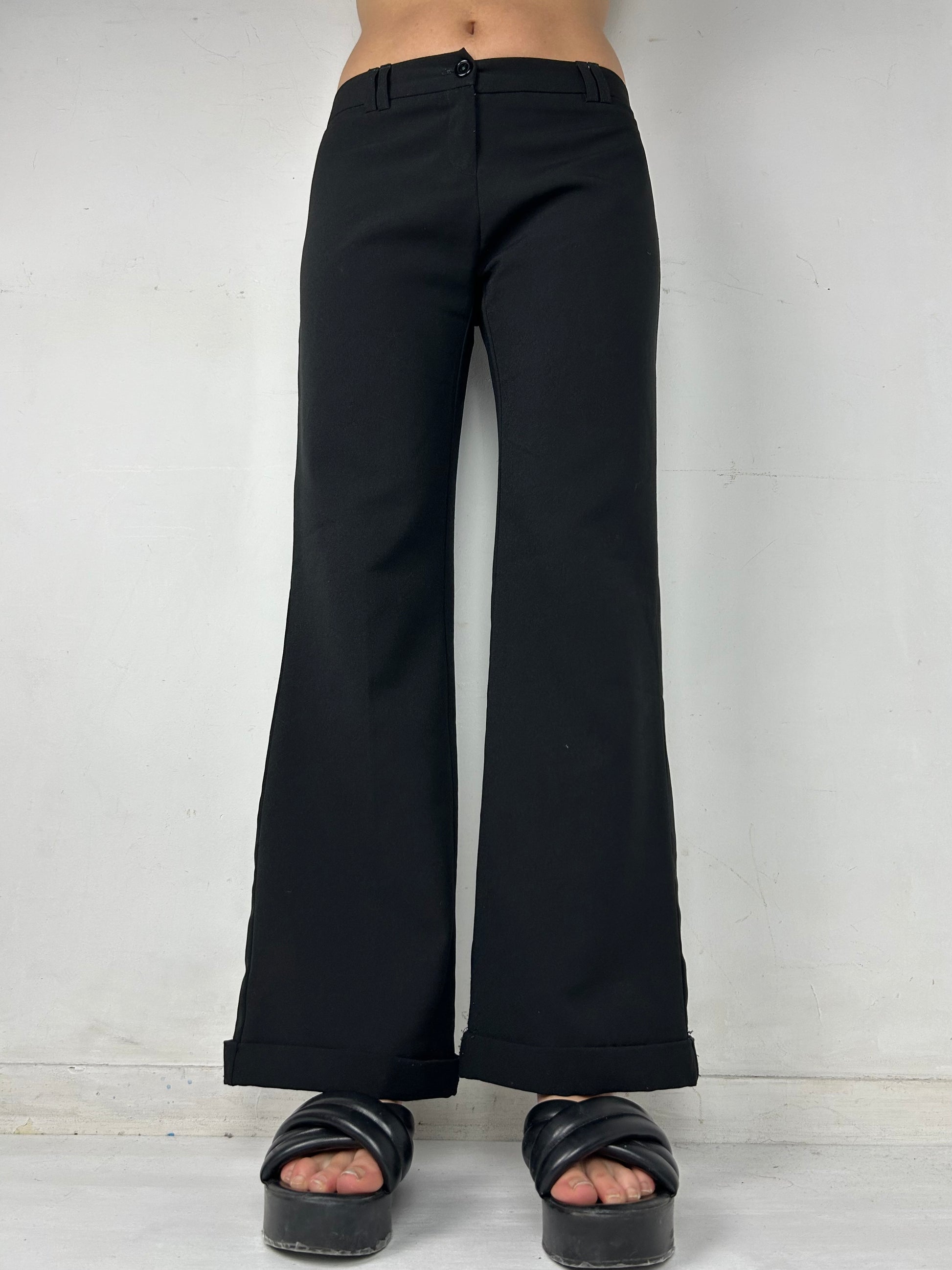 Black low waist flare office pants (S)