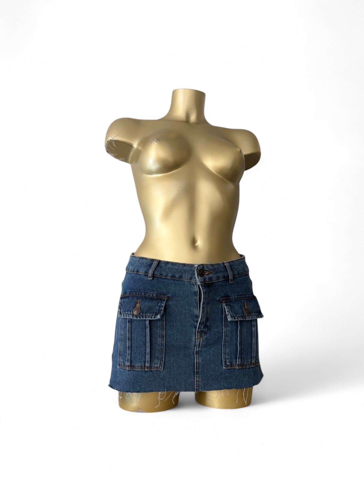 Blue denim low rise cargo mini skirt (XS)