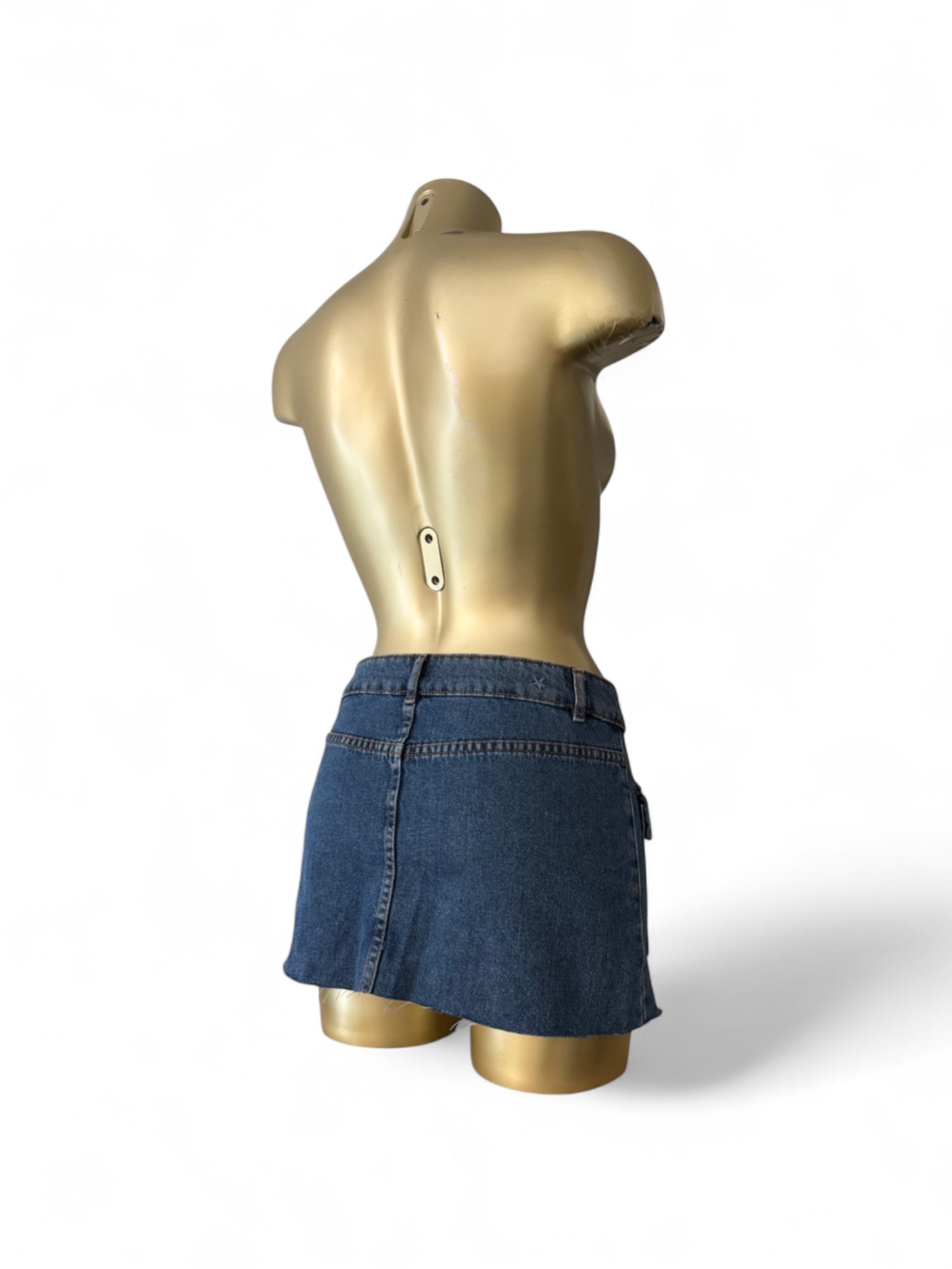 Blue denim low rise cargo mini skirt (XS)