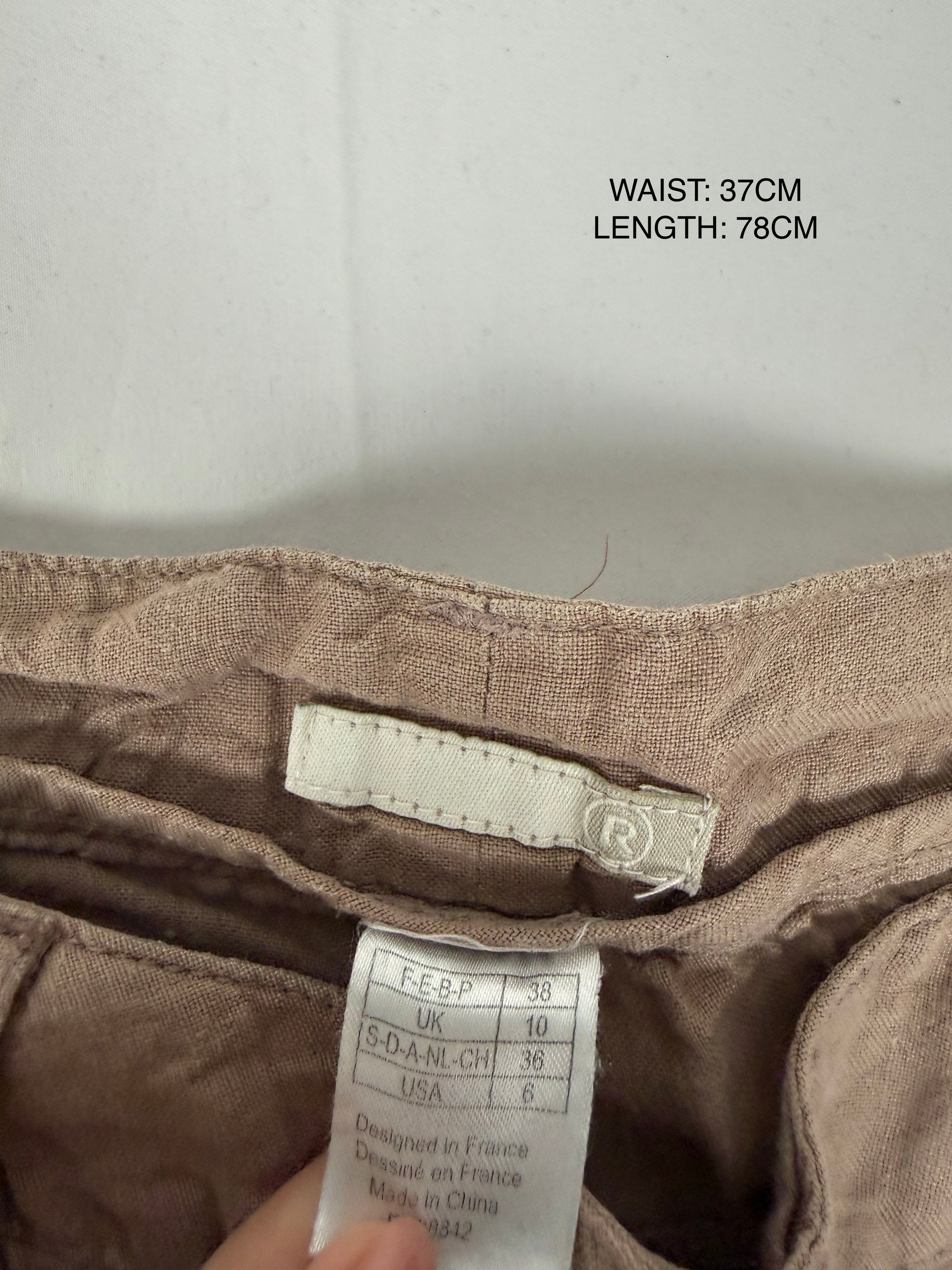 Brown 100% linen utility low rise capri pants (M)