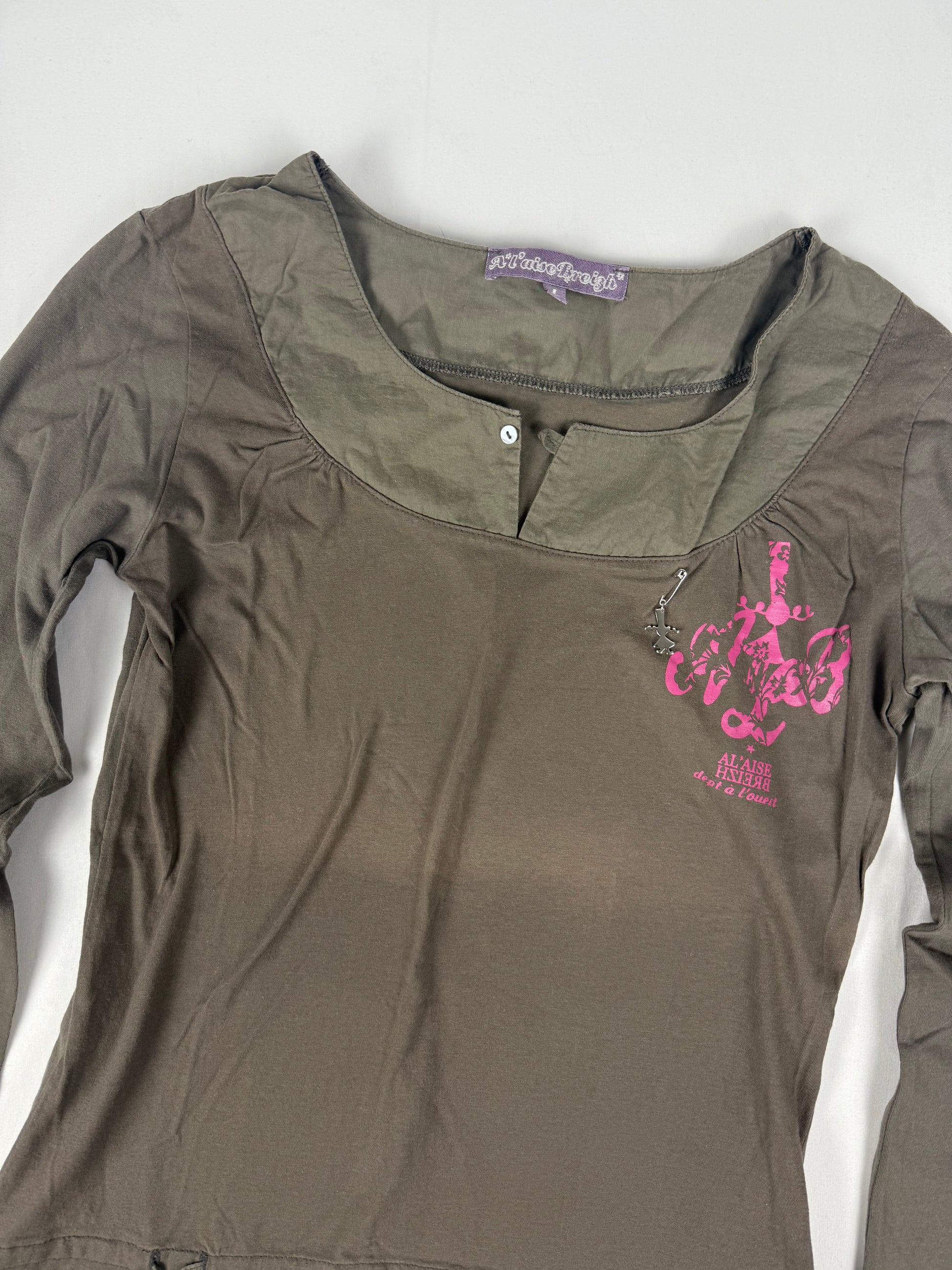 Khaki 100% cotton long sleeves top (S)