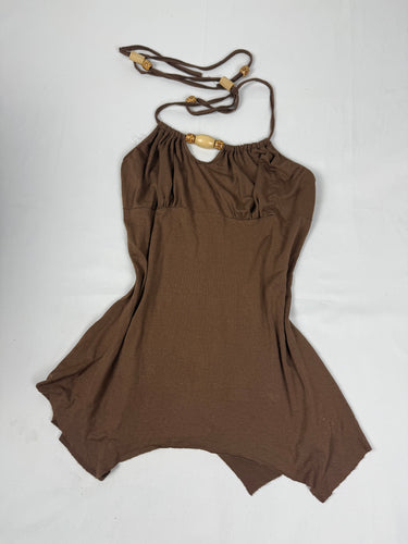 Brown asymmetric pearls halter top (S/M)