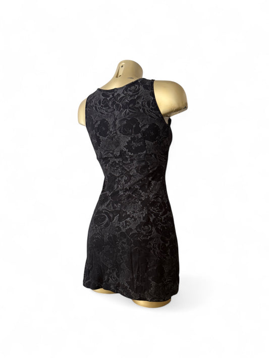 Black roses floral print mini dress (S)