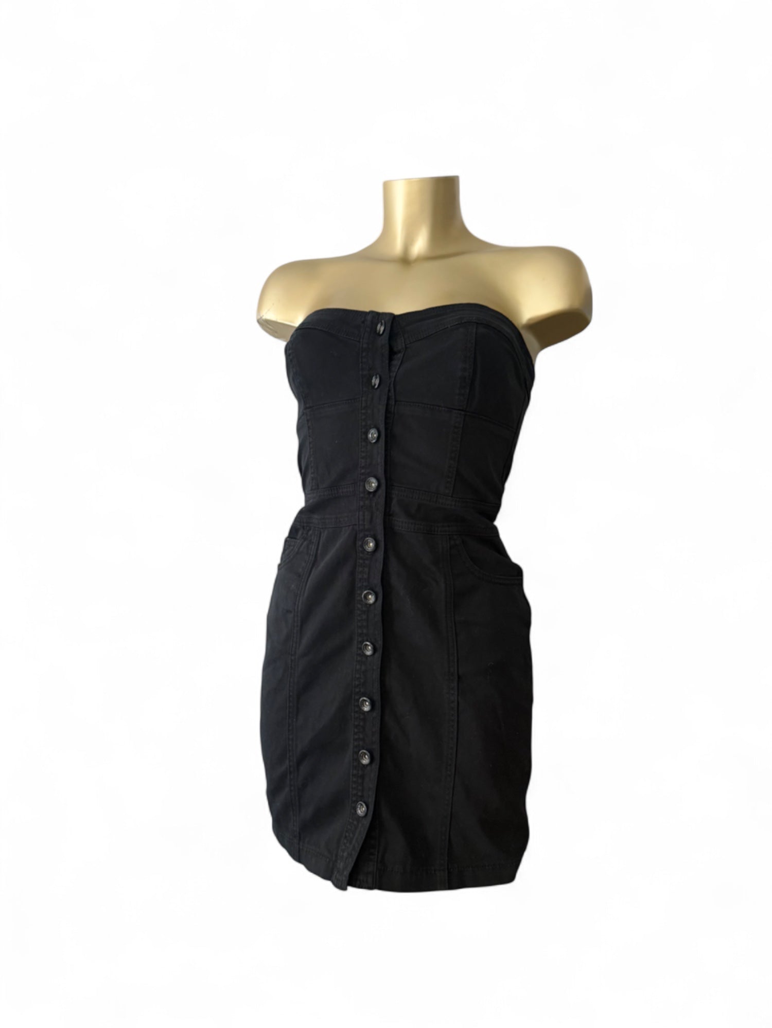 Black denim bustier mini dress (S)