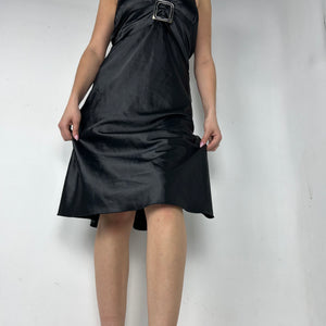 Black satin belt midi dress (S/M)