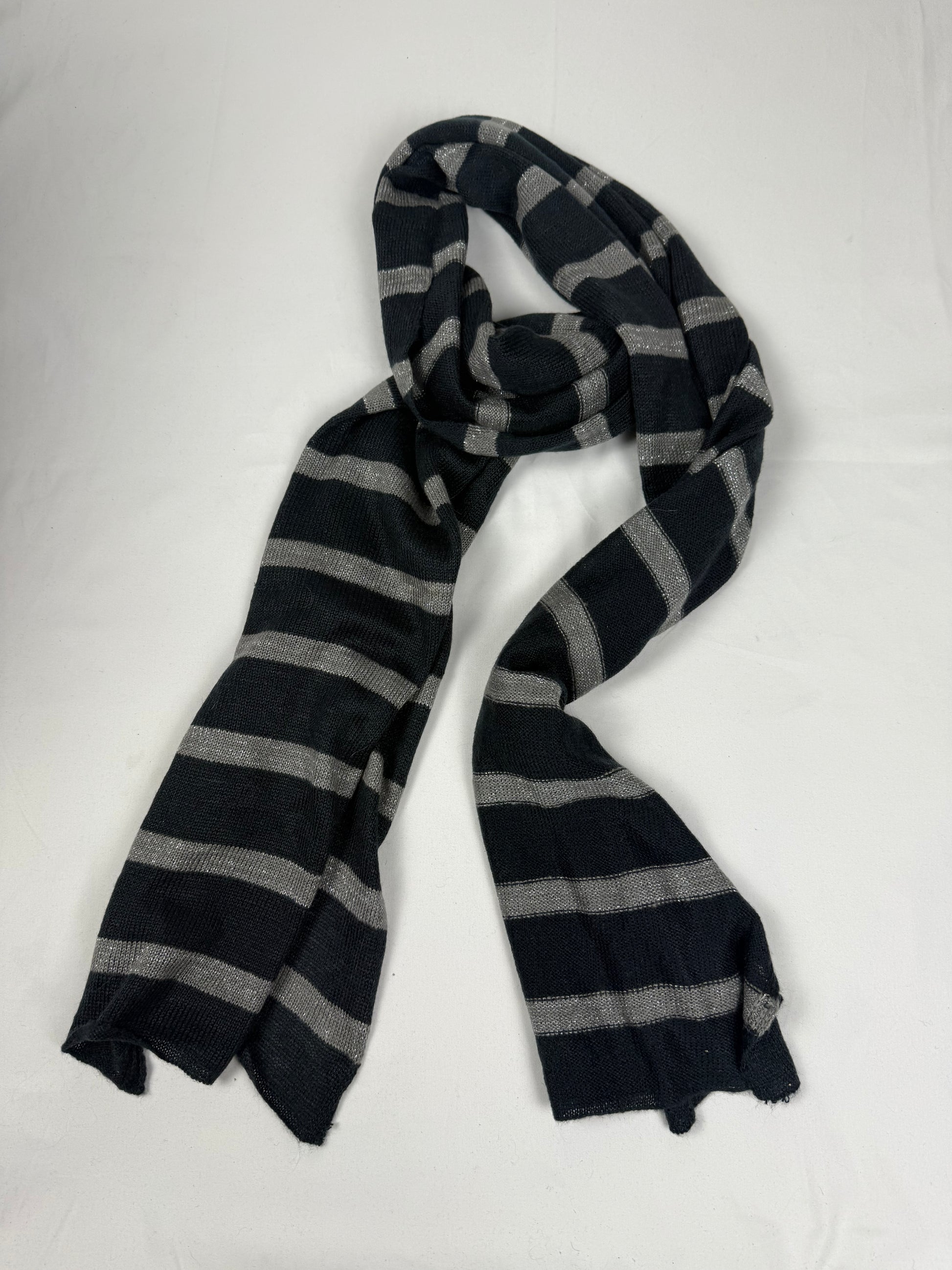 Grey striped winter scarf