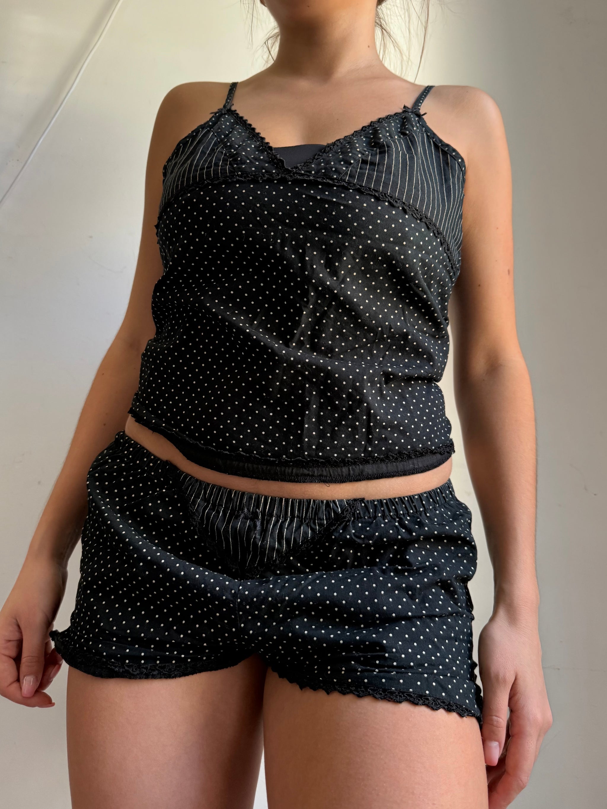 Black polka dots shorty + top set (L)