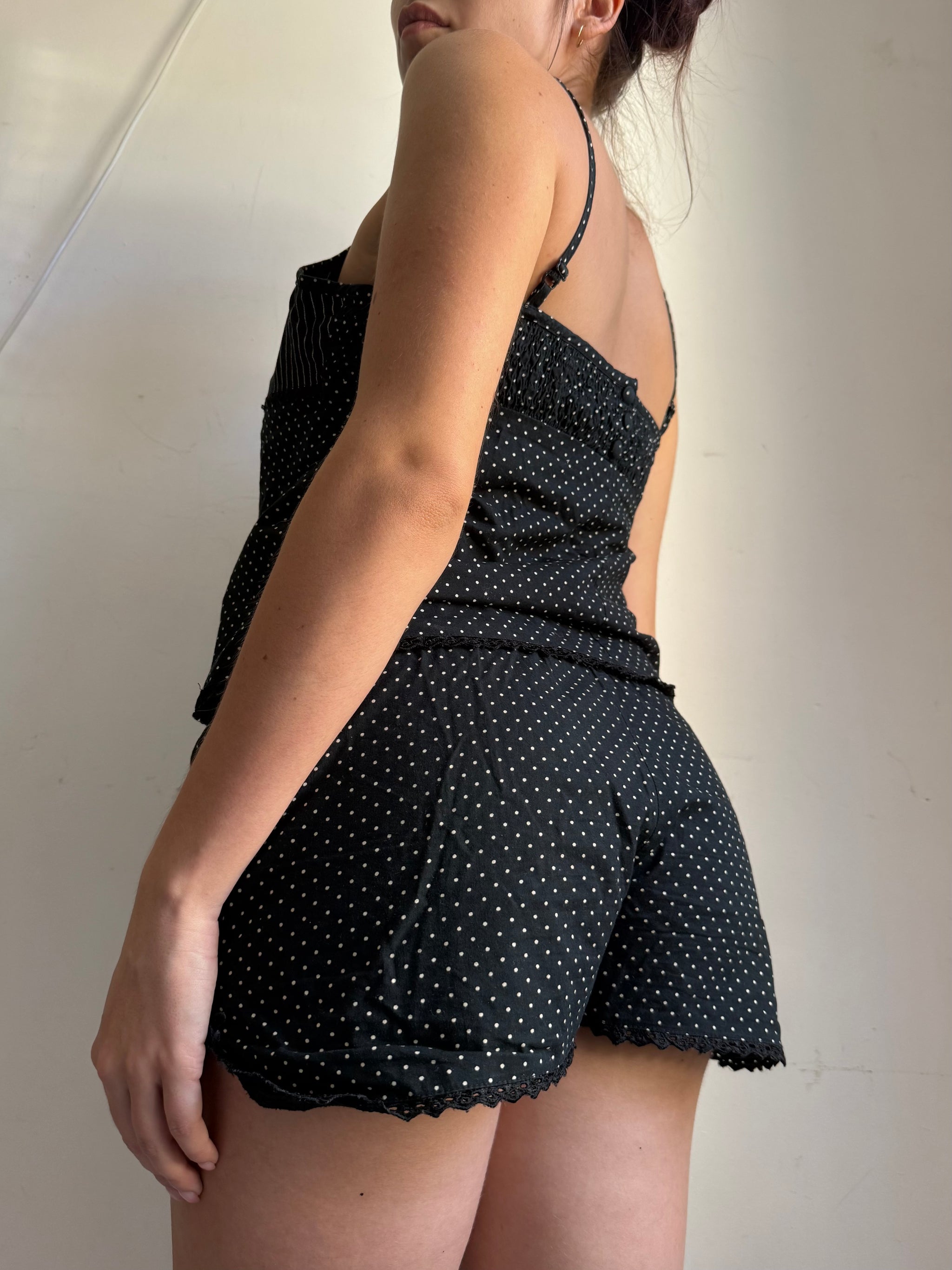 Black polka dots shorty + top set (L)
