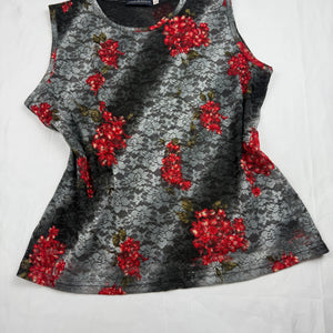 Grey floral print mesh lined tank top (L)