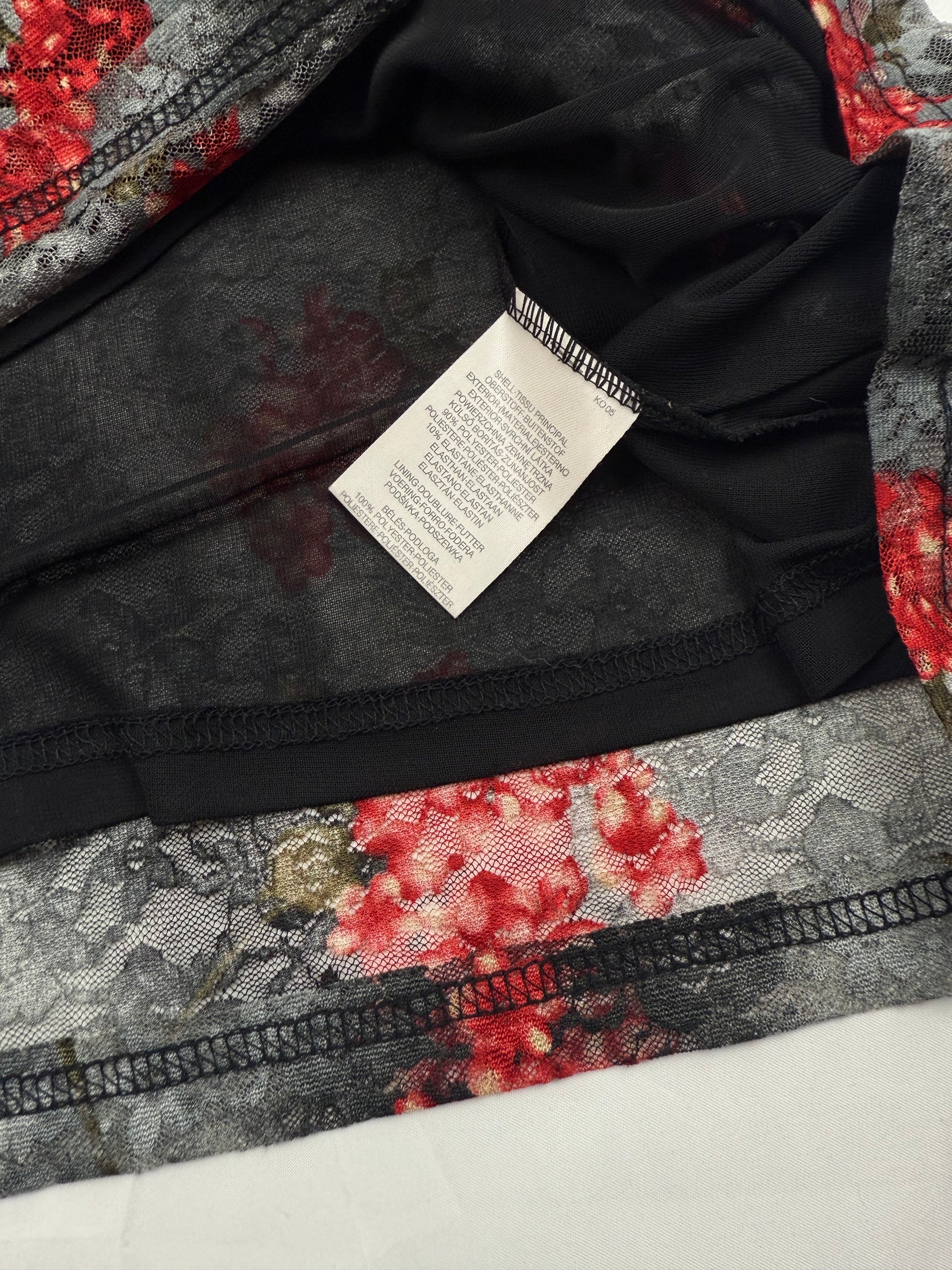 Grey floral print mesh lined tank top (L)