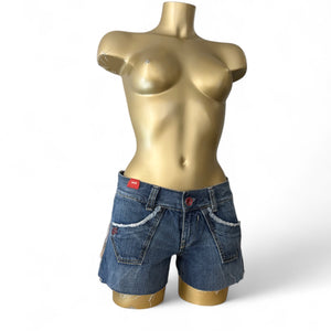 Blue low rise denim mini short (S/M)