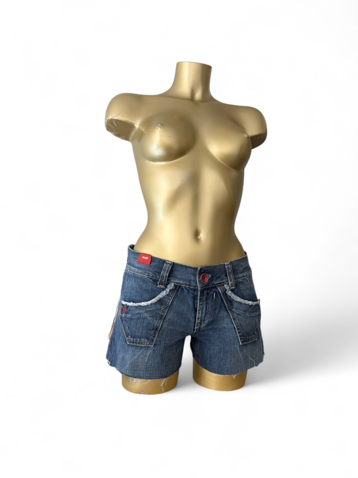 Blue low rise denim mini short (S/M)