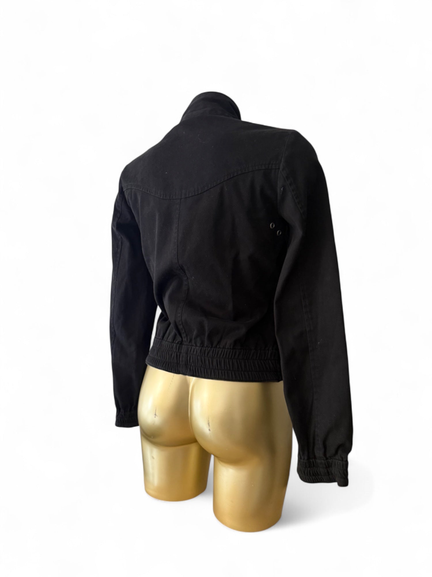Black denim zip up biker jacket (XS/S)