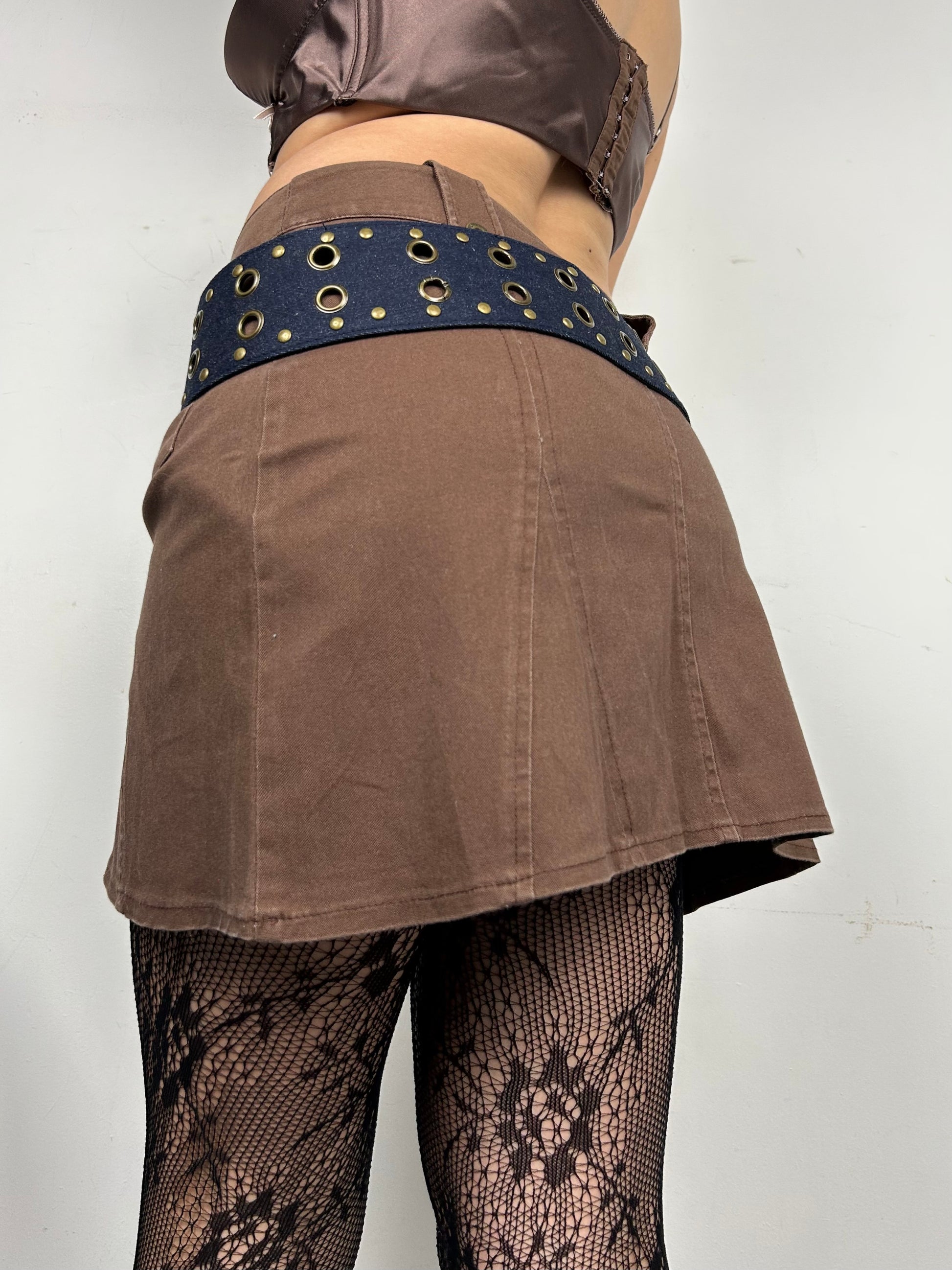 Brown mid rise denim mini  skirt (S/M)