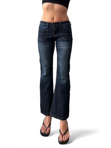 Navy denim bootcut pants (S)