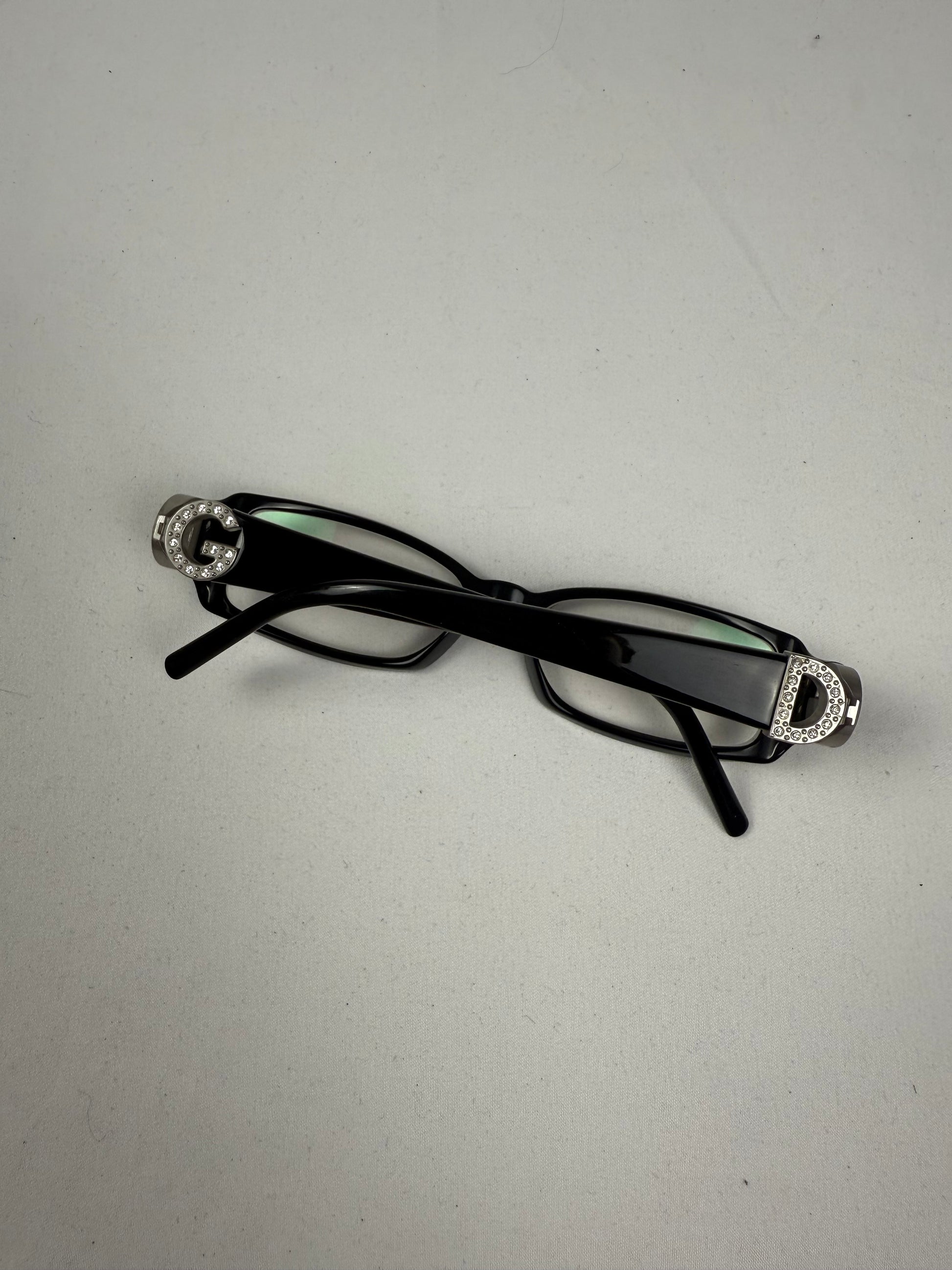 Black rhinestones logo 2000s office siren glasses (no prescription)