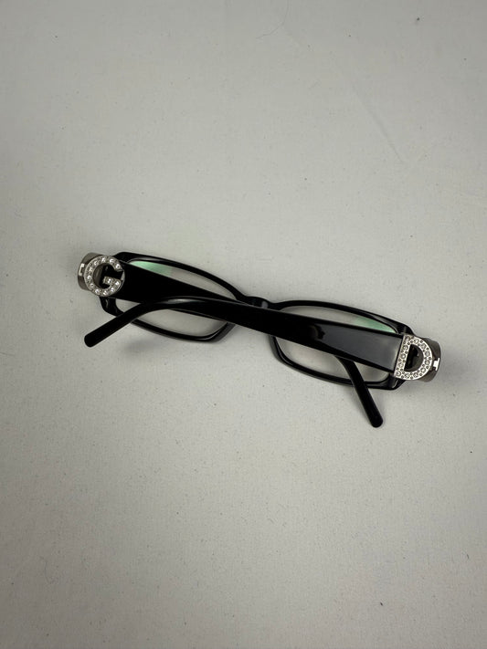 Black rhinestones logo 2000s office siren glasses (no prescription)
