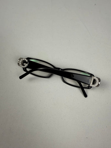 Black rhinestones logo 2000s office siren glasses (no prescription)