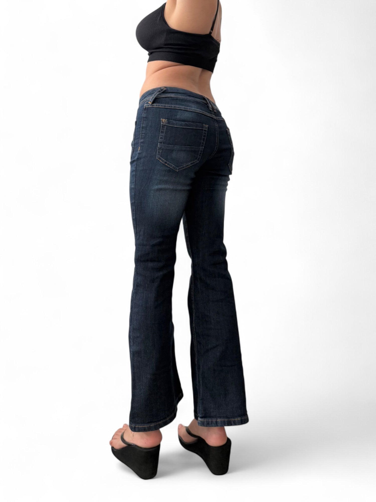 Navy denim bootcut pants (S)
