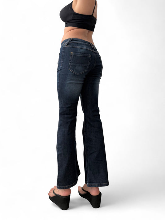 Navy denim bootcut pants (S)