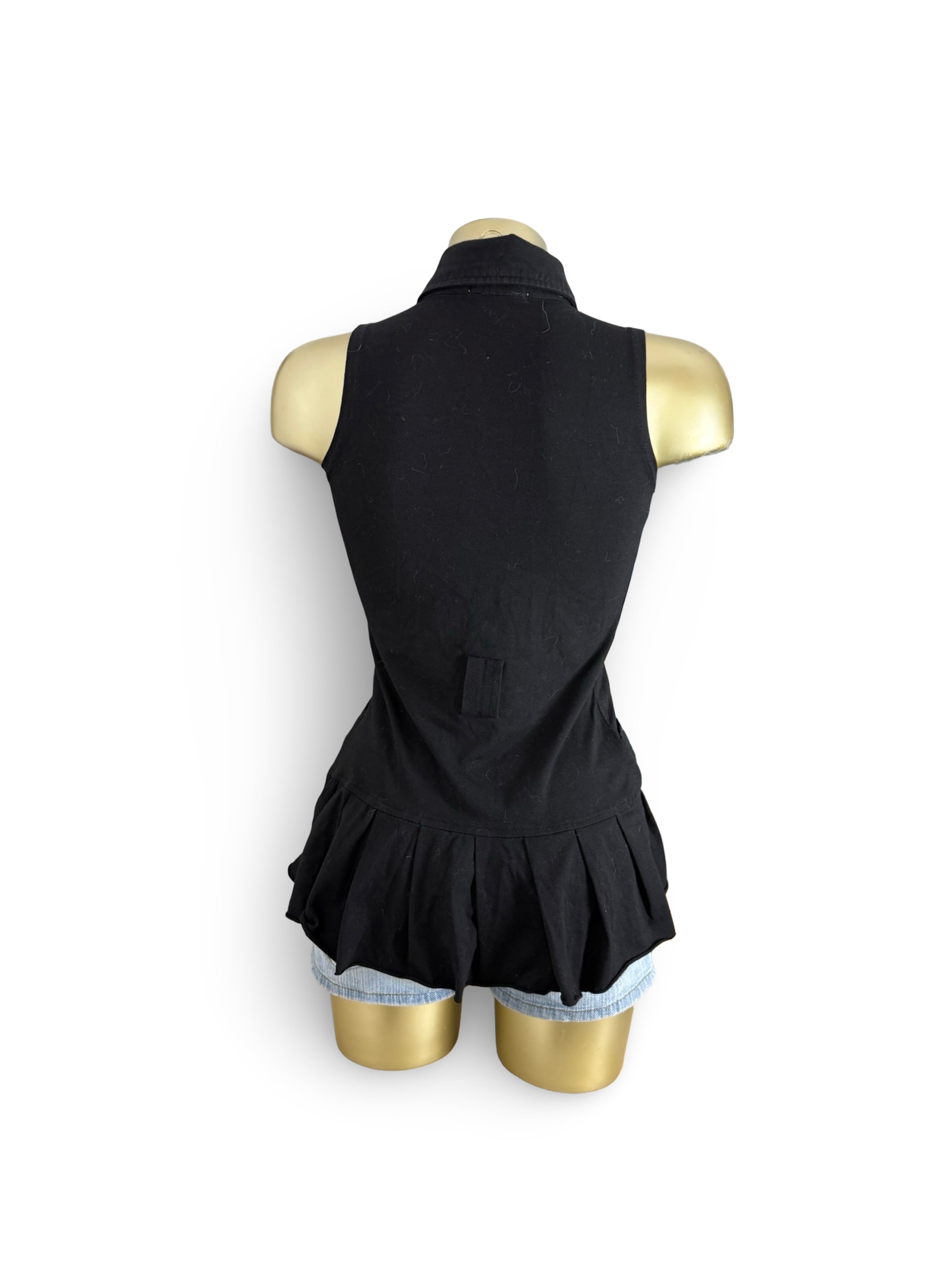 Black buttons up pleated mini dress top (S)
