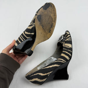 Black zebra open toes wedge heels (37)