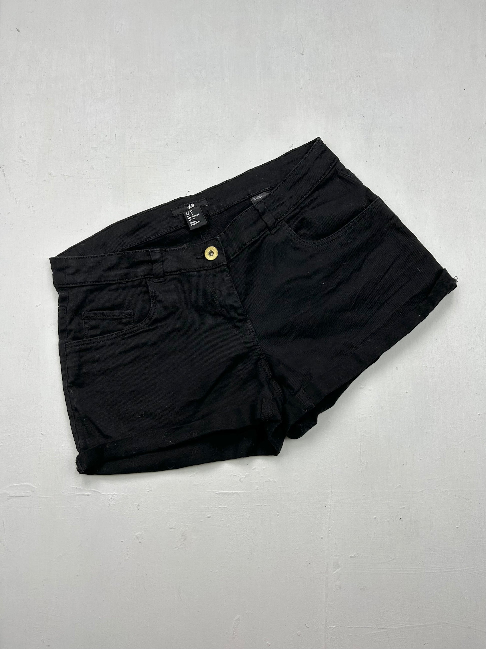 Black denim low rise mini short (S)