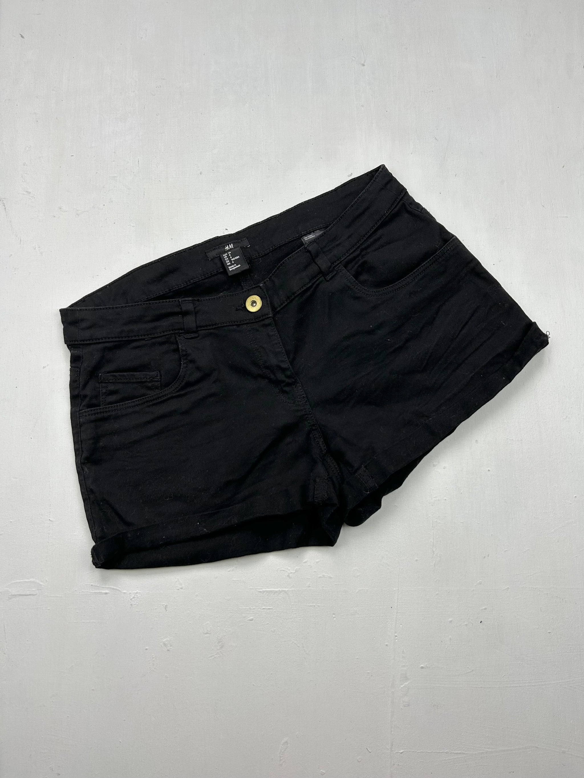 Black denim low rise mini short (S)