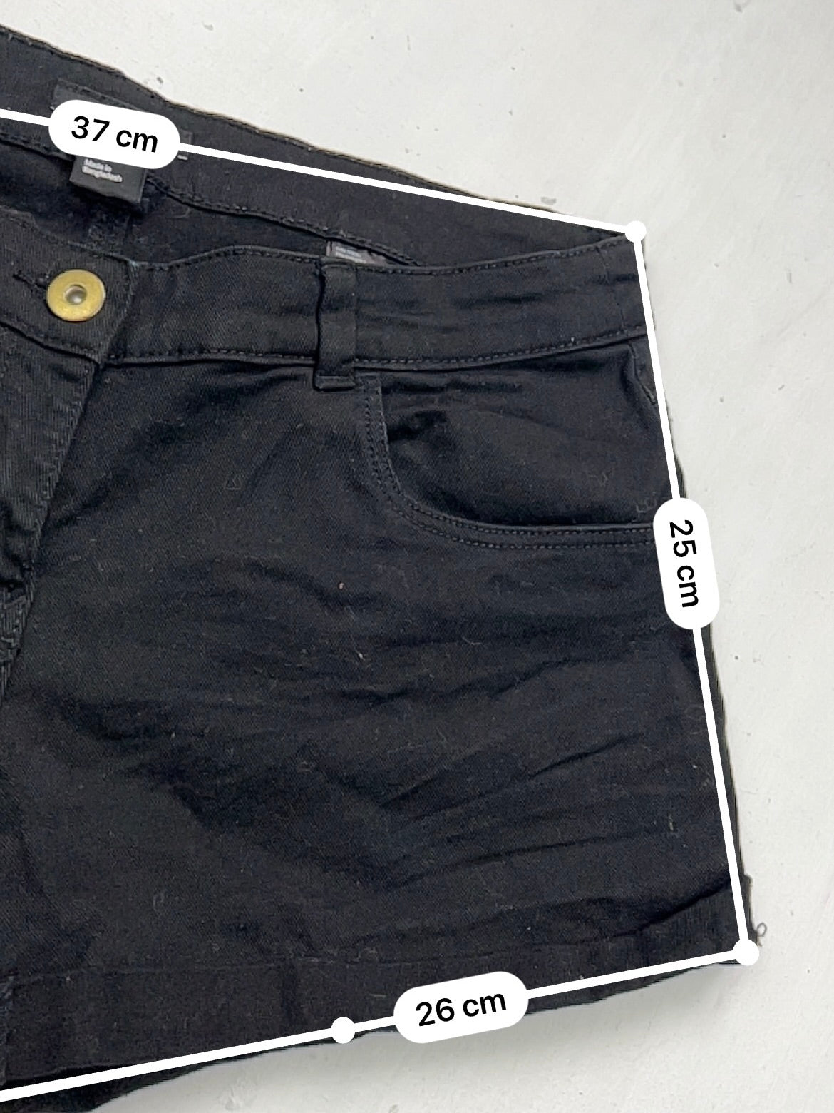 Black denim low rise mini short (S)