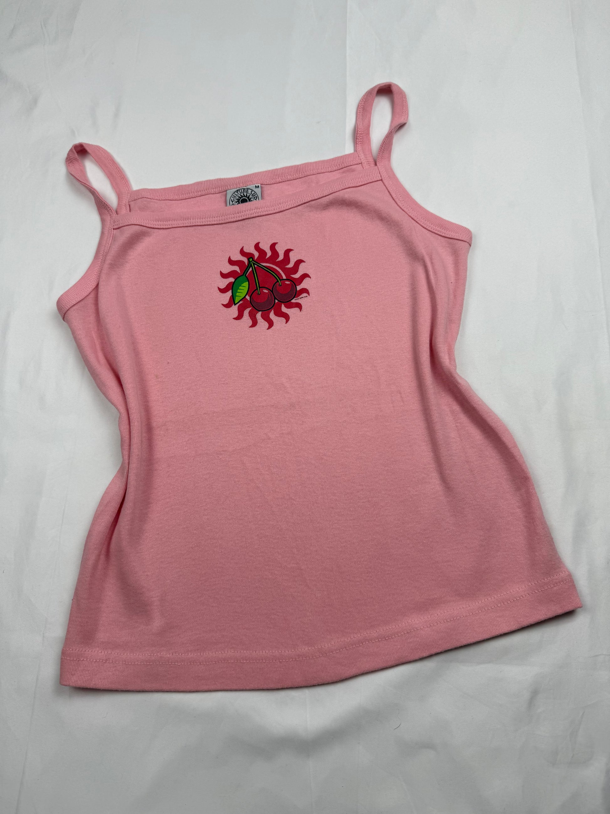 Pink cherry 100% cotton logo cami top (M)