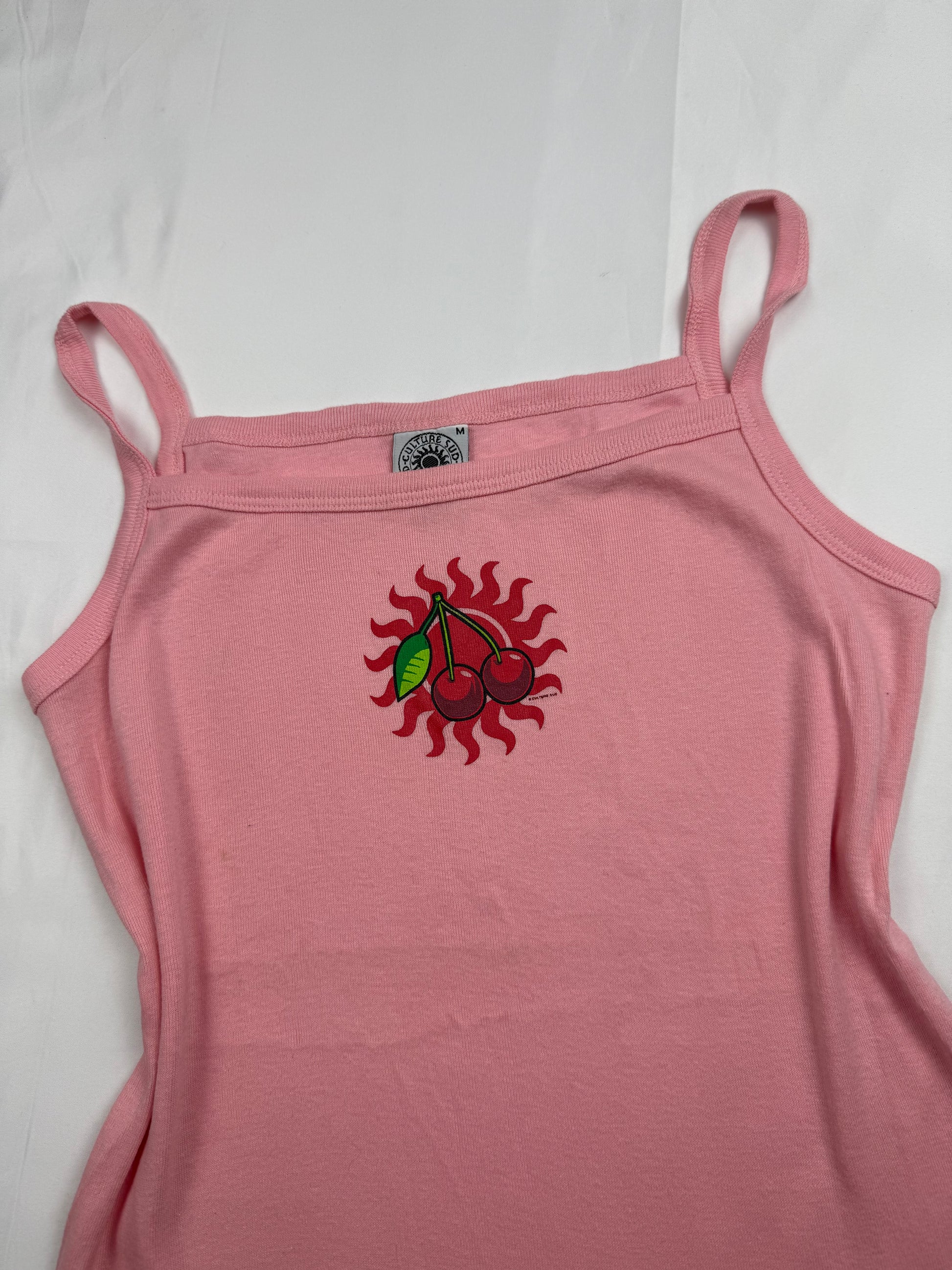 Pink cherry 100% cotton logo cami top (M)