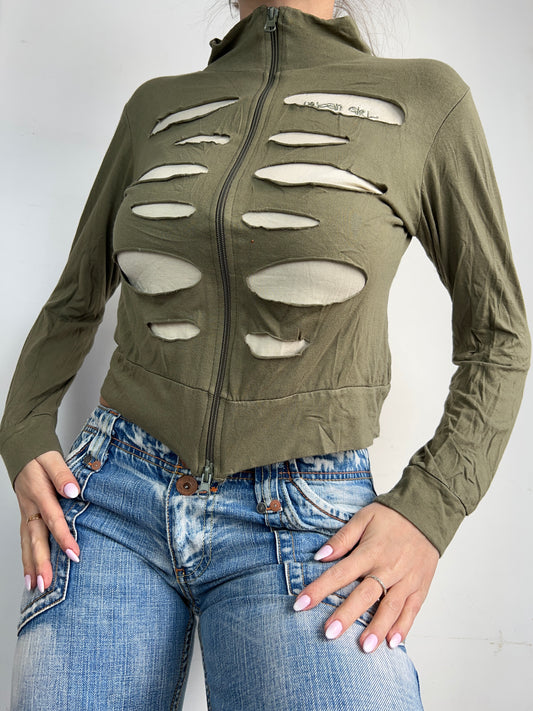 Khaki zip up sweatshirt (M)