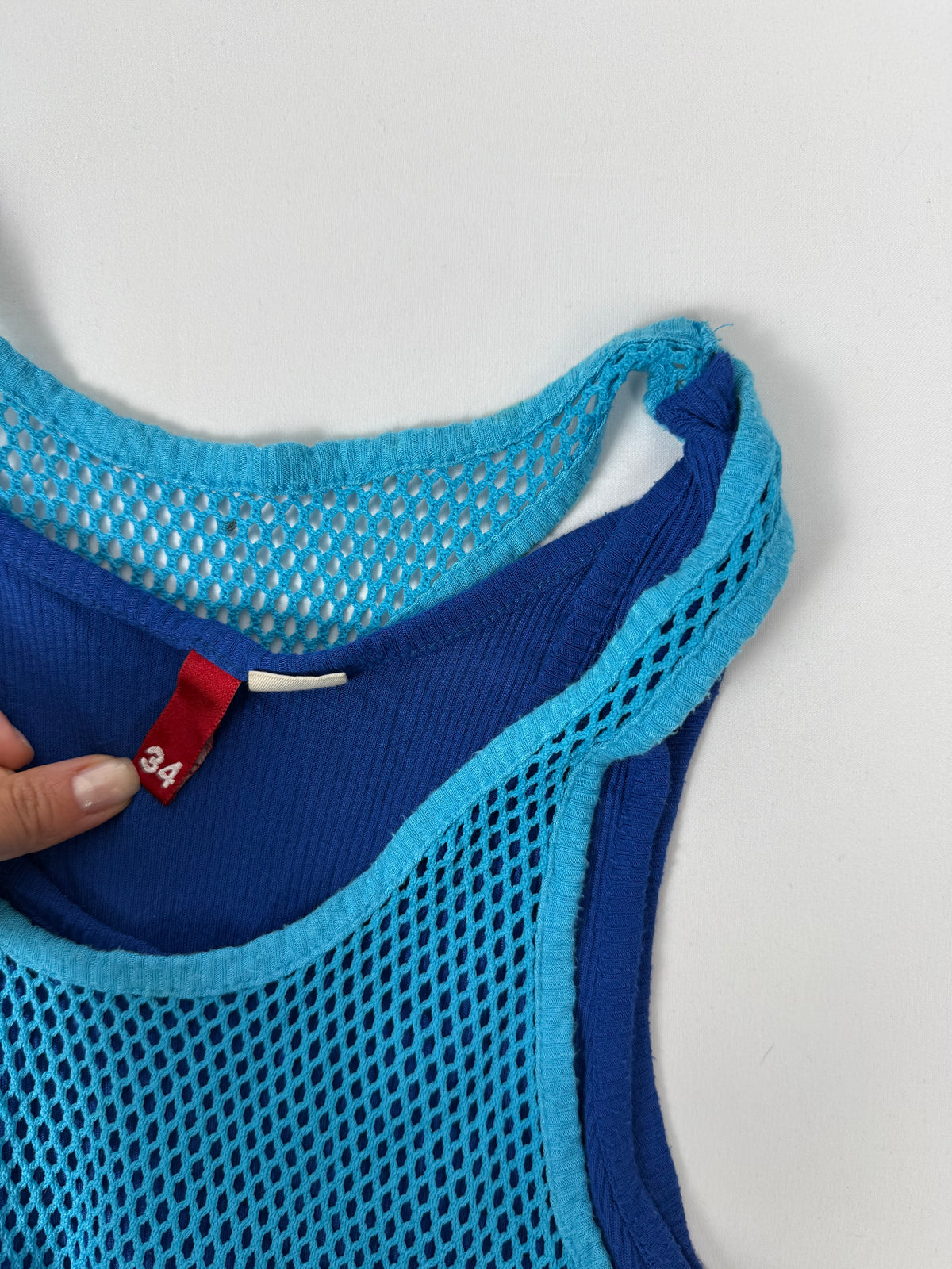 Blue fishnet 2 in 1 tank top (S)
