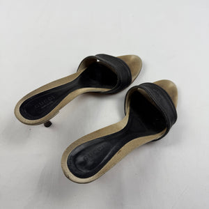 Beige real leather logo kitten heels mules (36)