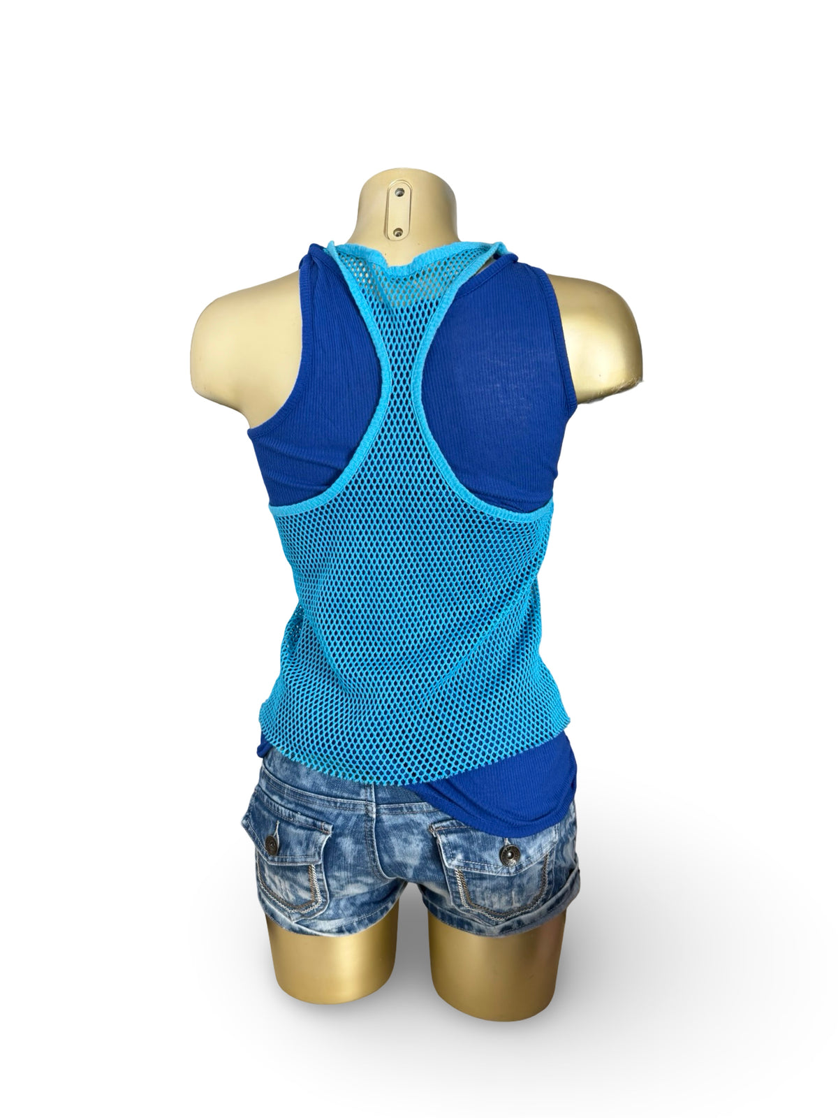 Blue fishnet 2 in 1 tank top (S)