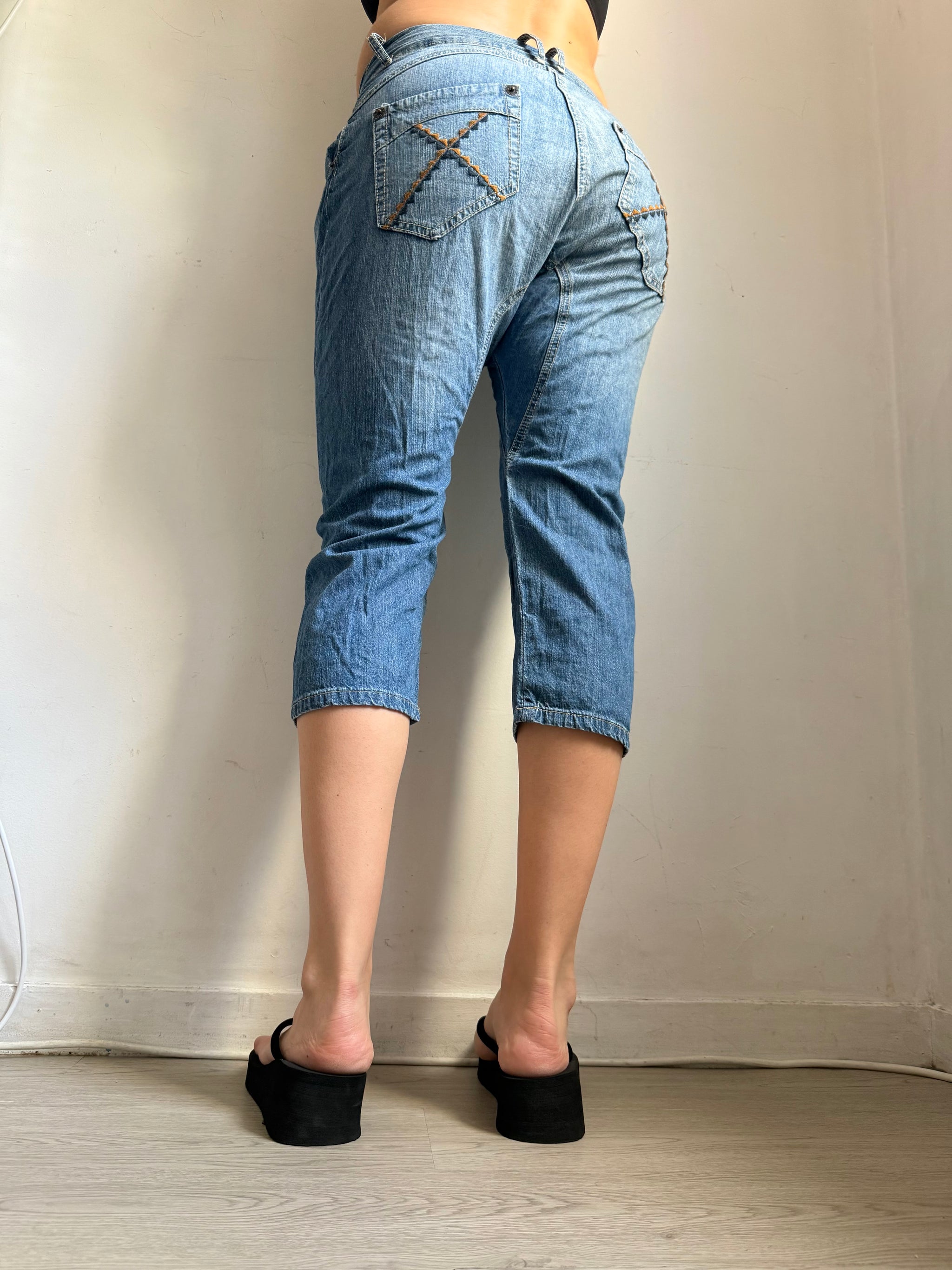 Blue denim sirwal capri pants (S)