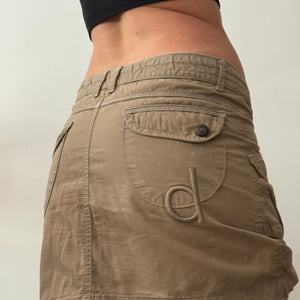 Beige denim low rise cargo mini skirt (S)