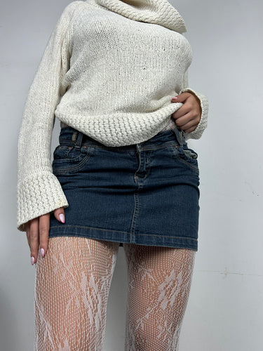 Navy blue denim low rise mini skirt (S)