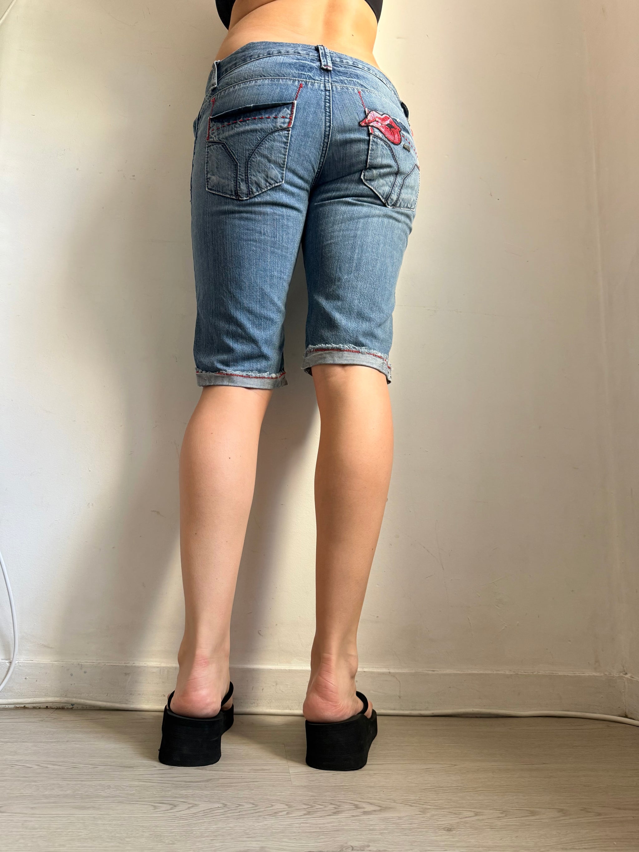 Blue denim low rise mid short (XS)