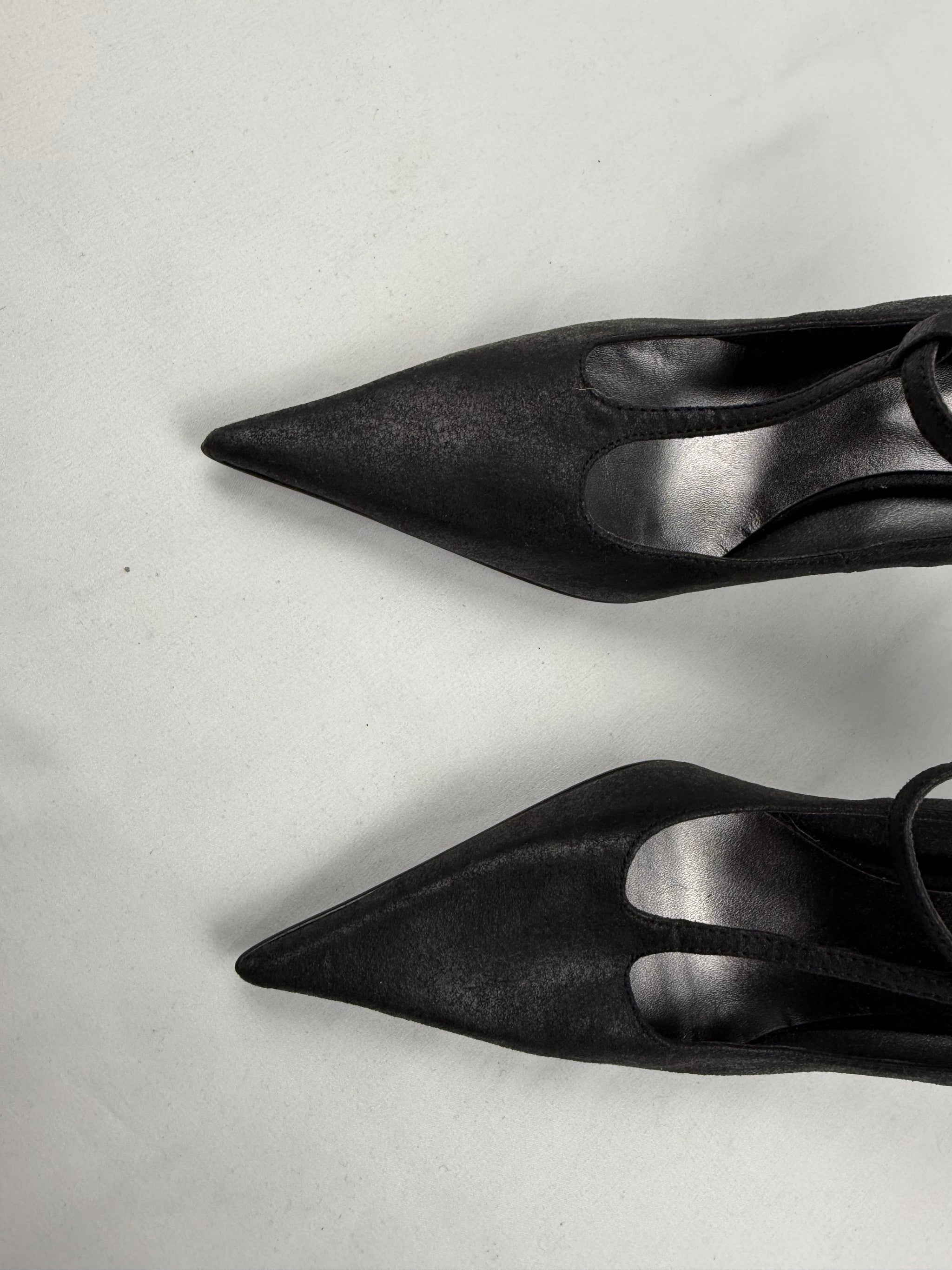 Black real leather pointed toes heels (39)